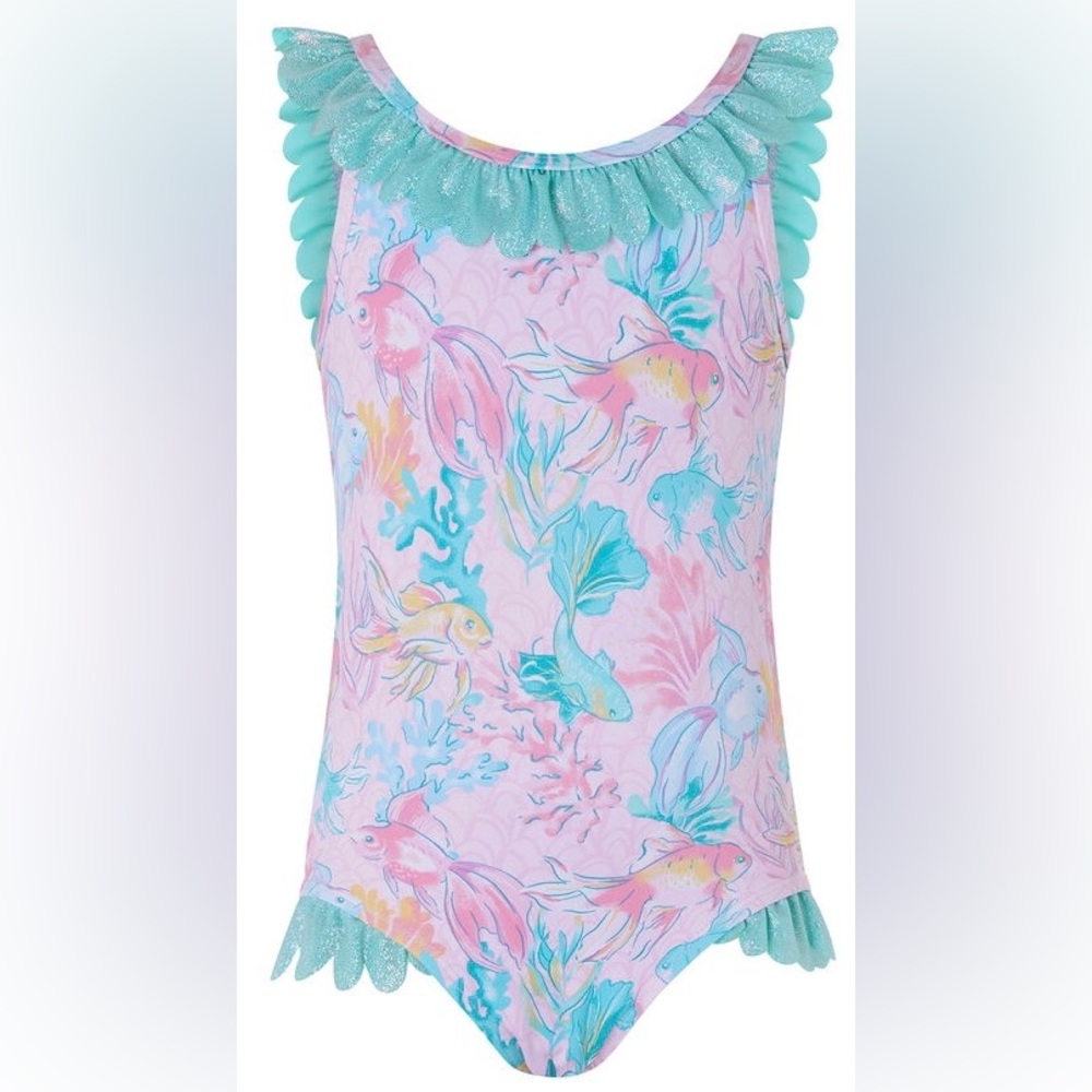 Monsoon baby Dinah printed shimmer swimsuit 6-12 months .